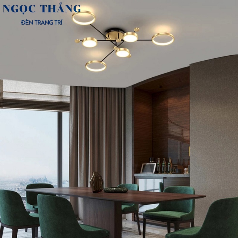 Đèn ốp trần 6 bóng cao cấp trang trí phòng khách phòng ngủ bàn ăn Led 3 chế độ màu 65W 220V TTK112T3+3 Ngọc Thắng