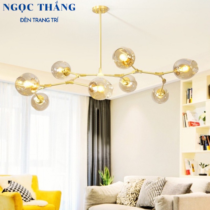 Đèn thả trần 8 bóng cao cấp trang trí phòng khách phòng ngủ bàn ăn T882/8 Ngọc Thắng (Kèm 8 bóng Led ánh sáng vàng)