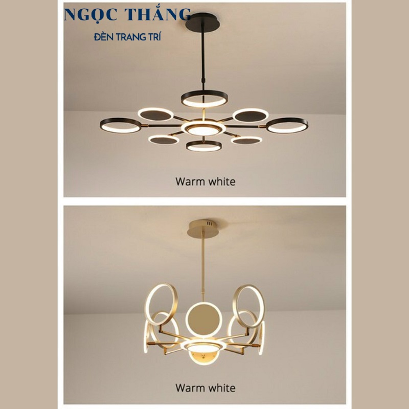 Đèn thả trần 8 bóng cao cấp trang trí phòng khách phòng ngủ bàn ăn Led 3 chế độ màu 66W 220V TTK116T4+4 Ngọc Thắng