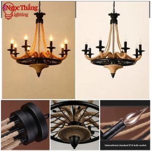 Alternative view of Đèn thả trần dây thừng trang trí bàn ăn quán cà phê 220V T86688 Ngọc Thắng (Tặng kèm 8 bóng đèn Led E14)