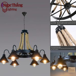 Alternative view of Đèn thả trần dây thừng trang trí bàn ăn quán cà phê 220V TTK37 Ngọc Thắng (Tặng kèm 6 bóng đèn Led Edison)