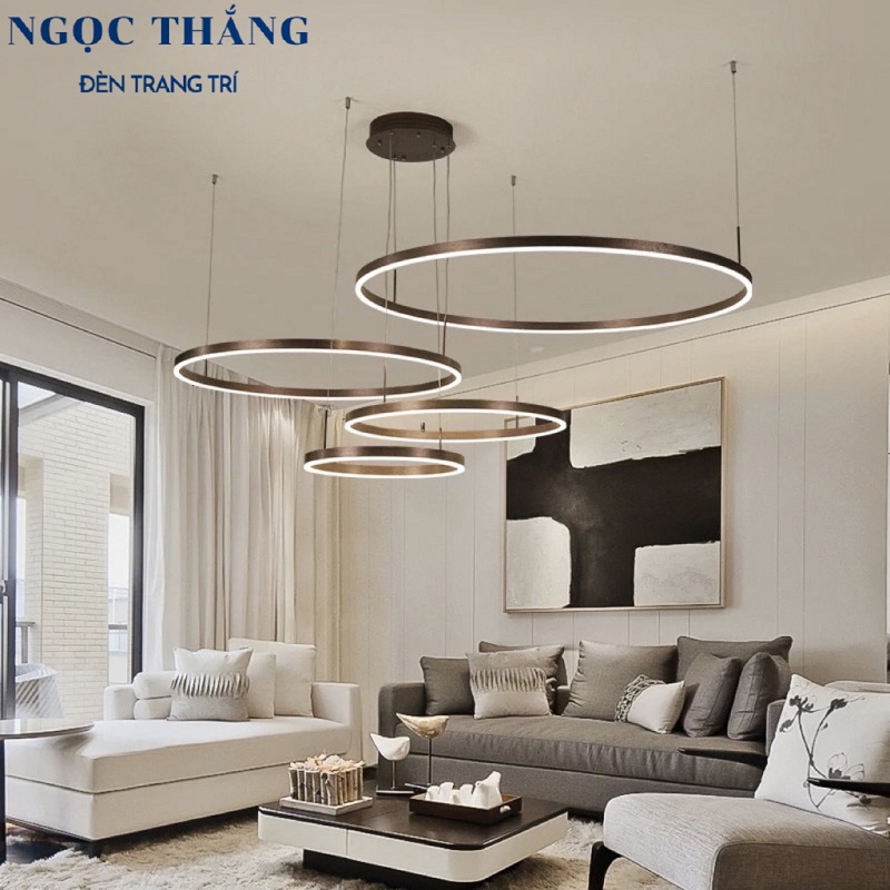 Đèn thả trần 4 vòng led 20-40-60-80 trang trí phòng khách bàn ăn Led 3 chế độ màu 80W TH8039 Ngọc Thắng - Ảnh 2