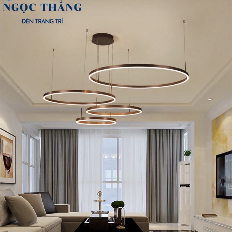 Đèn thả trần 4 vòng led 20-40-60-80 trang trí phòng khách bàn ăn Led 3 chế độ màu 80W TH8039 Ngọc Thắng