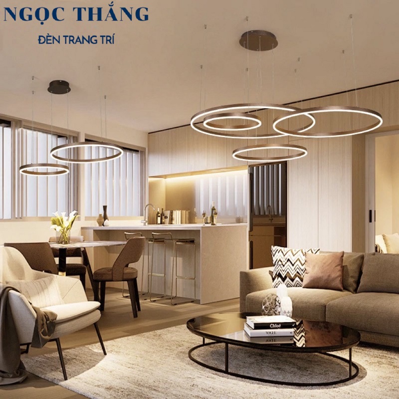 Đèn thả trần 4 vòng led 20-40-60-80 trang trí phòng khách bàn ăn Led 3 chế độ màu 80W TH8039 Ngọc Thắng - Ảnh 7