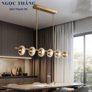Đèn trần pha lê 6 bóng Led trang trí bàn ăn 30W Led 3 chế độ màu THCN241 Ngọc Thắng