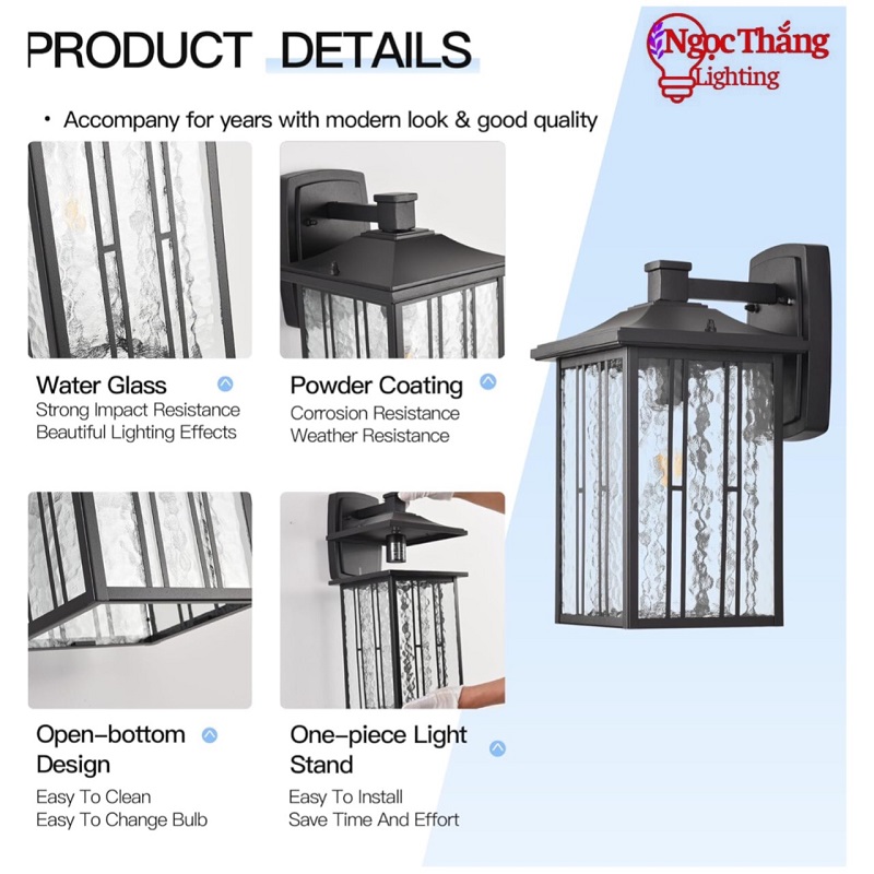 Đèn treo tường ngoài trời gắn tường ốp cột đèn trụ cổng 12W 220V E27 GTNT20 Ngọc Thắng - Ảnh 7