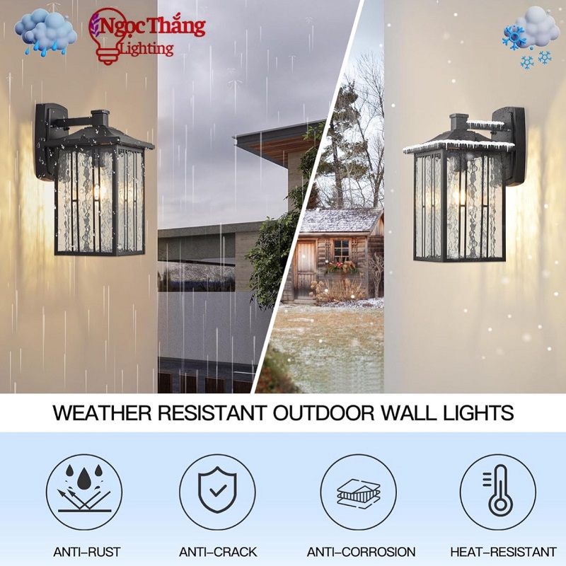 Đèn treo tường ngoài trời gắn tường ốp cột đèn trụ cổng 12W 220V E27 GTNT20 Ngọc Thắng - Ảnh 5