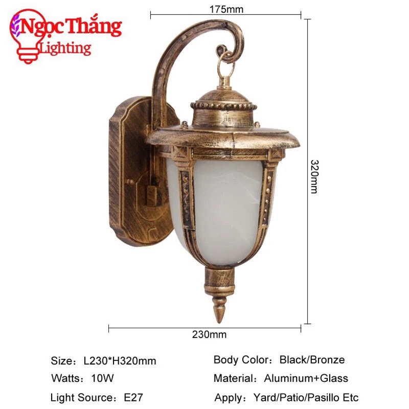 Đèn treo tường ốp cột đèn trụ cổng ngoài trời trang trí quán cà phê 220V VNT7104 Ngọc Thắng - Ảnh 6