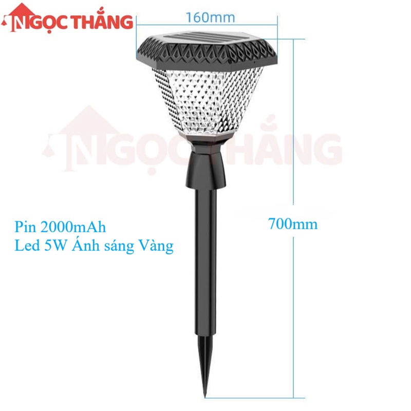 Đèn trụ sân vườn năng lượng mặt trời ghim cỏ trang trí ngoài trời Led 5W Pin 2000mAh GC800 Ngọc Thắng - Ảnh 6
