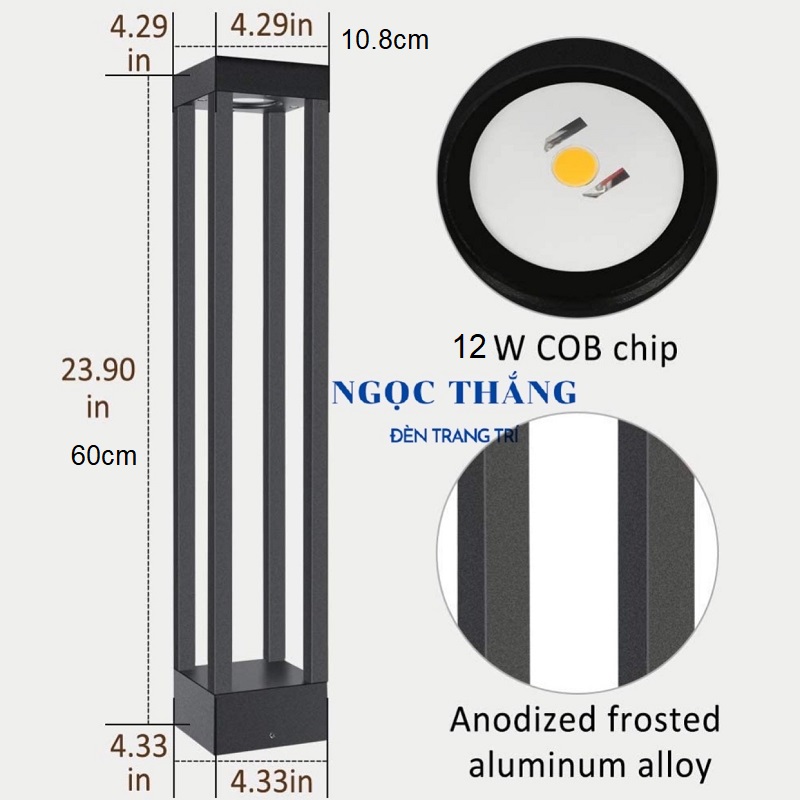 Đèn trụ sân vườn ngoài trời chống nước cao 60Cm Led 12W 220V VNT7728 Ngọc Thắng - Ảnh 2