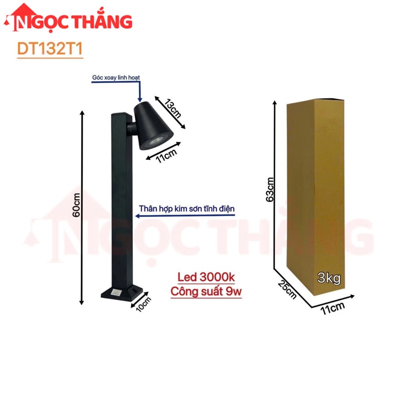 Đèn trụ sân vườn cao 60Cm ngoài trời chống nước Led 18W 220V DT132T2 Ngọc Thắng - Ảnh 2