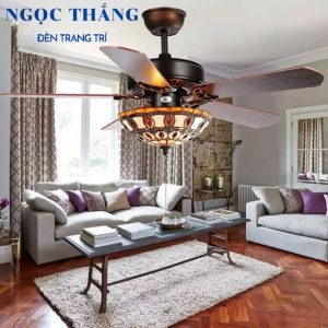 Quạt Trần Đèn Led 5 Cánh Gỗ Trang Trí Sảnh Phòng Khách Cao Cấp QT5216 Ngọc Thắng (Kèm remote điều khiển từ xa)
