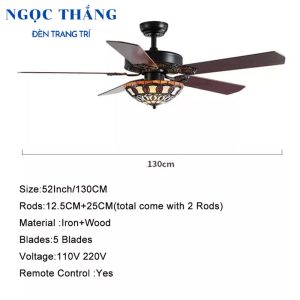 Alternative view of Quạt Trần Đèn Led 5 Cánh Gỗ Trang Trí Sảnh Phòng Khách Cao Cấp QT5216 Ngọc Thắng (Kèm remote điều khiển từ xa)