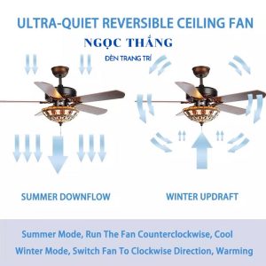 Quạt Trần Đèn Led 5 Cánh Gỗ Trang Trí Sảnh Phòng Khách Cao Cấp QT5216 Ngọc Thắng (Kèm remote điều khiển từ xa) - Ảnh 7