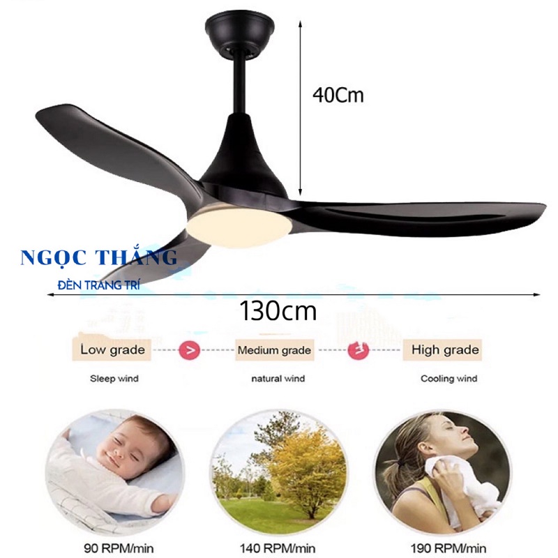Quạt Trần Đèn Led 3 Cánh Trang Trí Sảnh Phòng Khách Cao Cấp QT52153 Ngọc Thắng (Tặng kèm remote điều khiển từ xa) - Ảnh 3