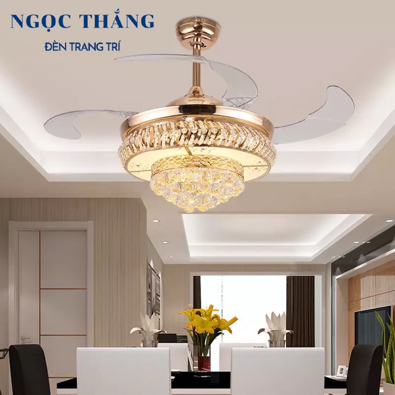 Quạt Trần Đèn Chùm Pha Lê Trang Trí Phòng Khách Cao Cấp Led 3 Chế Độ Màu VF87 Ngọc Thắng (Kèm remote điều khiển từ xa)