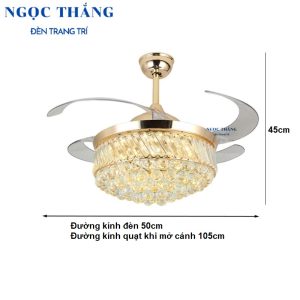 Alternative view of Quạt Trần Đèn Chùm Pha Lê Cánh Xếp Trang trí Phòng Khách Cao Cấp VF19 Ngọc Thắng (Kèm remote điều khiển từ xa)