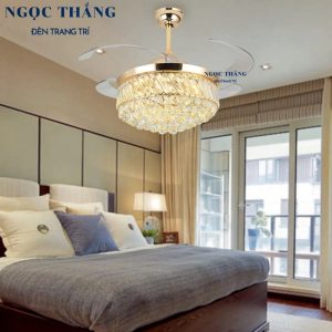 Quạt Trần Đèn Chùm Pha Lê Cánh Xếp Trang trí Phòng Khách Cao Cấp VF19 Ngọc Thắng (Kèm remote điều khiển từ xa)