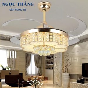 Quạt Trần Đèn Chùm Pha Lê Cánh Xếp Trang trí Phòng Khách Cao Cấp VF21 Ngọc Thắng (Kèm remote điều khiển từ xa)