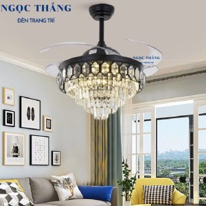 Quạt Trần Đèn Chùm Pha Lê Trang trí Phòng Khách Cao Cấp VF83 Ngọc Thắng (Kèm remote điều khiển từ xa)