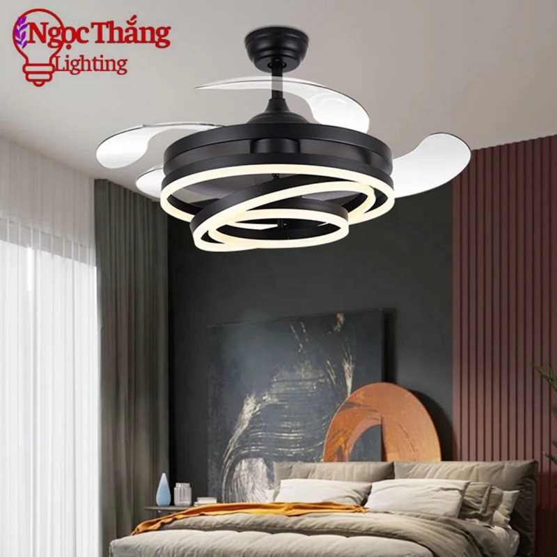 Quạt Trần Đèn Led 4 Cánh Xếp Trang Trí Sảnh Phòng Khách Cao Cấp VF53 Ngọc Thắng (Tặng kèm remote điều khiển từ xa)