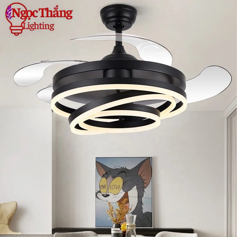 Quạt Trần Đèn Led 4 Cánh Xếp Trang Trí Sảnh Phòng Khách Cao Cấp VF53 Ngọc Thắng (Tặng kèm remote điều khiển từ xa) - Ảnh 9