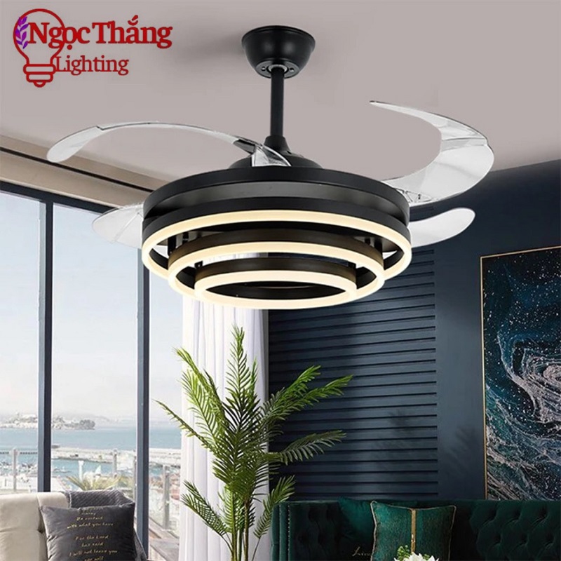 Quạt Trần Đèn Led 4 Cánh Xếp Trang Trí Sảnh Phòng Khách Cao Cấp VF53 Ngọc Thắng (Tặng kèm remote điều khiển từ xa) - Ảnh 2