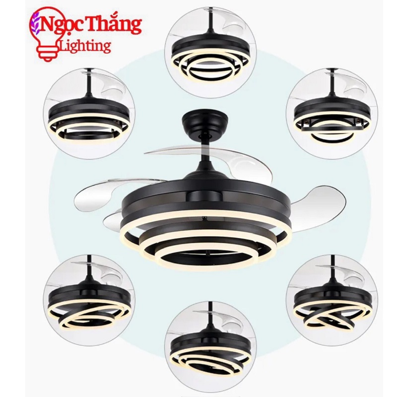 Quạt Trần Đèn Led 4 Cánh Xếp Trang Trí Sảnh Phòng Khách Cao Cấp VF53 Ngọc Thắng (Tặng kèm remote điều khiển từ xa) - Ảnh 4