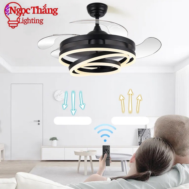 Quạt Trần Đèn Led 4 Cánh Xếp Trang Trí Sảnh Phòng Khách Cao Cấp VF53 Ngọc Thắng (Tặng kèm remote điều khiển từ xa) - Ảnh 5