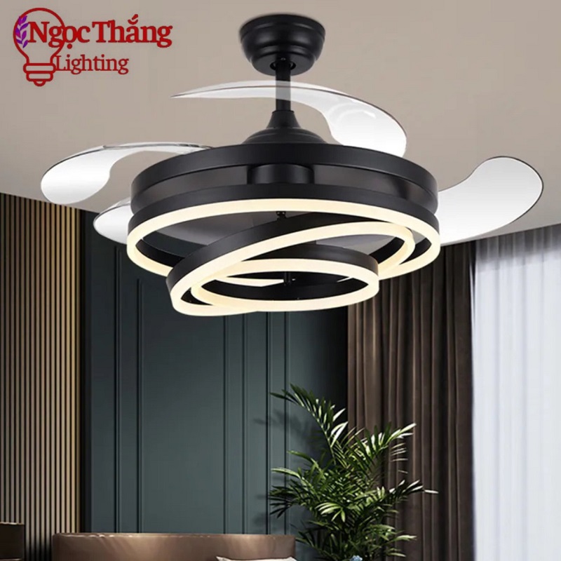 Quạt Trần Đèn Led 4 Cánh Xếp Trang Trí Sảnh Phòng Khách Cao Cấp VF53 Ngọc Thắng (Tặng kèm remote điều khiển từ xa) - Ảnh 6