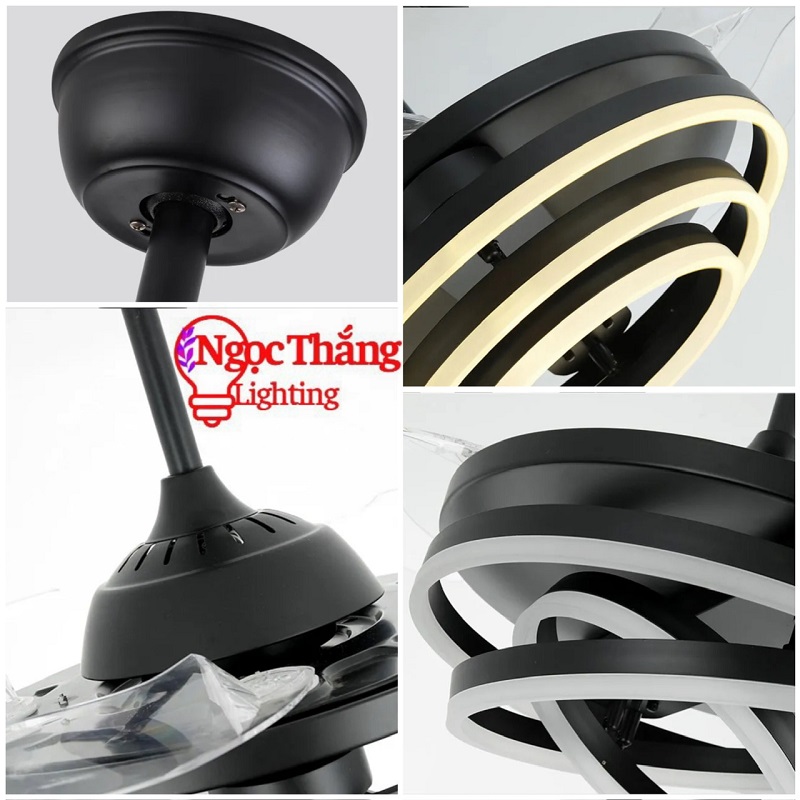 Quạt Trần Đèn Led 4 Cánh Xếp Trang Trí Sảnh Phòng Khách Cao Cấp VF53 Ngọc Thắng (Tặng kèm remote điều khiển từ xa) - Ảnh 10