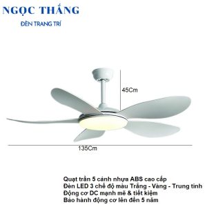 Alternative view of Quạt Trần Đèn 5 Cánh Trang Trí Sảnh Phòng Khách Cao Cấp Led 3 Chế Độ Màu VF54 Ngọc Thắng (Kèm remote điều khiển từ xa)