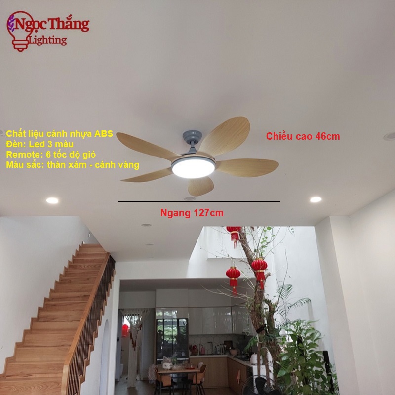 Quạt Trần Đèn 5 Cánh Trang Trí Sảnh Phòng Khách Cao Cấp Led 3 Chế Độ Màu VF55 Ngọc Thắng (Kèm remote điều khiển từ xa) - Ảnh 6