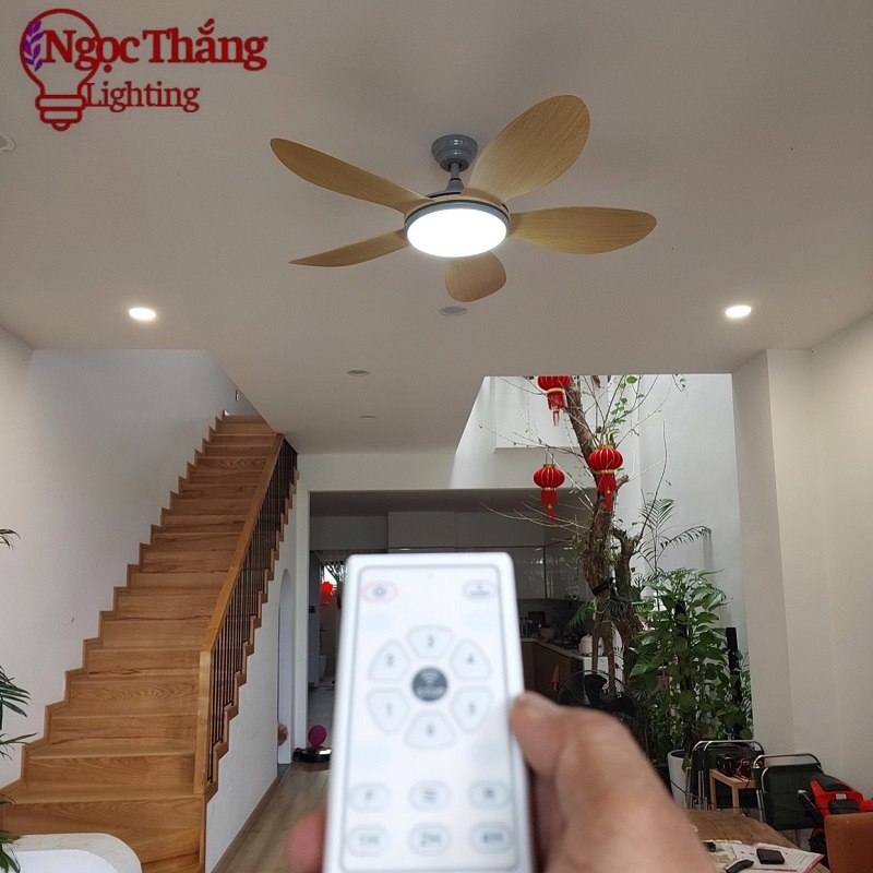 Quạt Trần Đèn 5 Cánh Trang Trí Sảnh Phòng Khách Cao Cấp Led 3 Chế Độ Màu VF55 Ngọc Thắng (Kèm remote điều khiển từ xa) - Ảnh 7