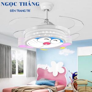 Quạt Trần Đèn Led Cánh Xếp Trang Trí Phòng Ngủ Cho Bé Hình Doremon VF29 Ngọc Thắng (Tặng kèm remote điều khiển từ xa)