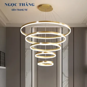Alternative view of Đèn thả 5 vòng Led 20-40-60-80-100 trang trí sảnh phòng khách tích hợp Led 3 màu T7550/5 Ngọc Thắng