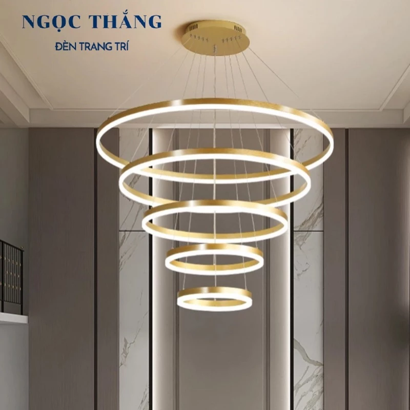 Đèn thả 5 vòng Led 40-60-80-100-120 trang trí sảnh phòng khách Led 3 màu THD7051T5 Ngọc Thắng - Ảnh 2