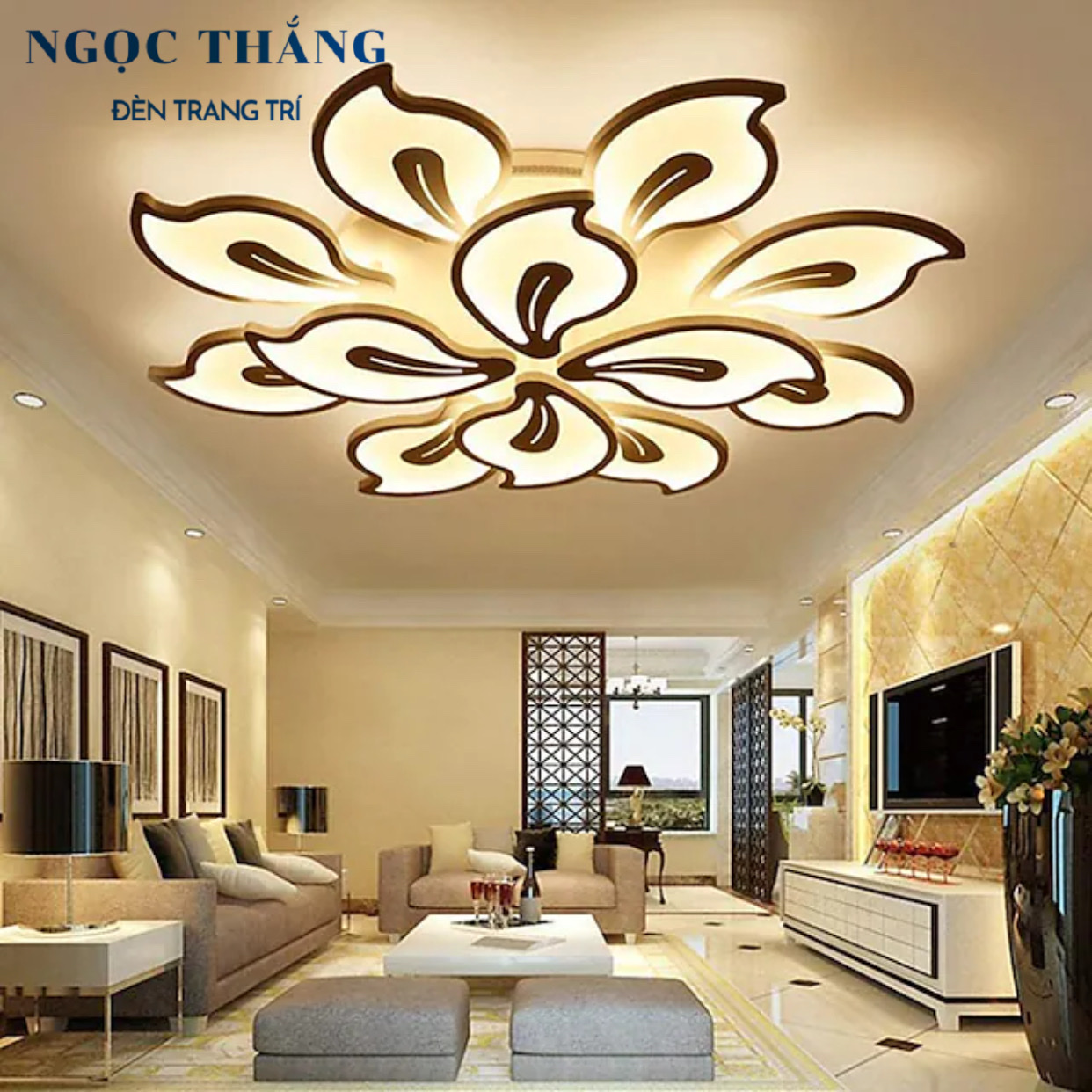 Đèn Mâm LED 12 Cánh Ốp Trần Hiện Đại Trang Trí Phòng Khách MO928A Ngọc Thắng (Tặng kèm remote điều khiển từ xa)