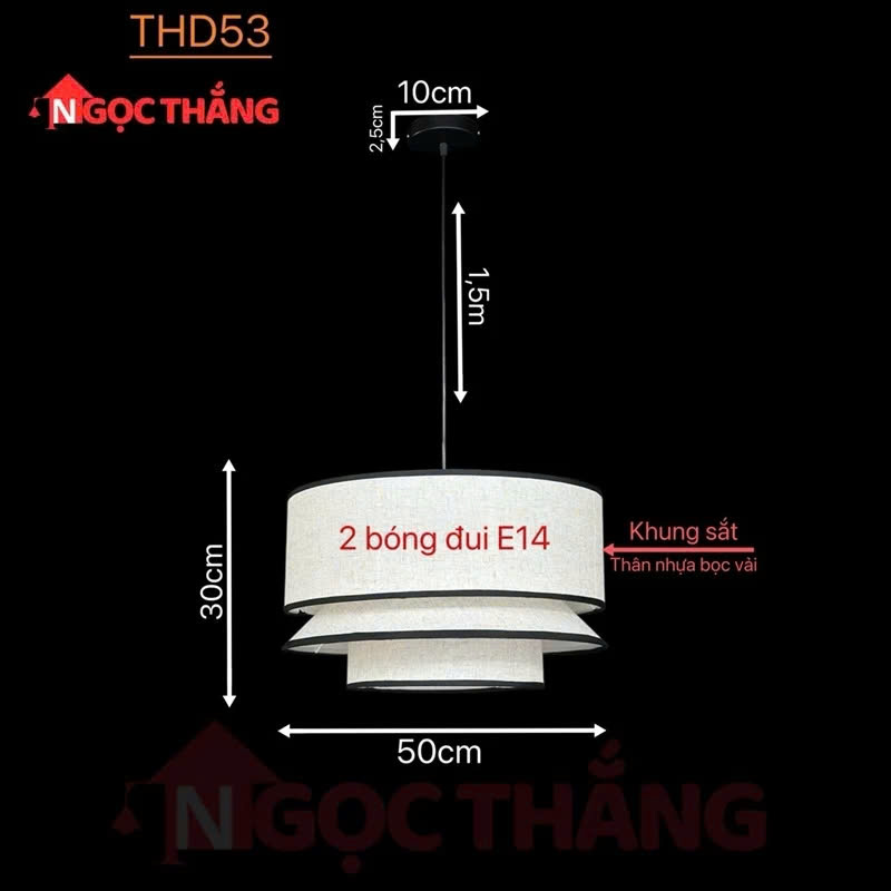 Đèn thả Vintage 50cm trang trí bàn ăn phòng ngủ phòng khách quán cafe THD53 Ngọc Thắng - Ảnh 2