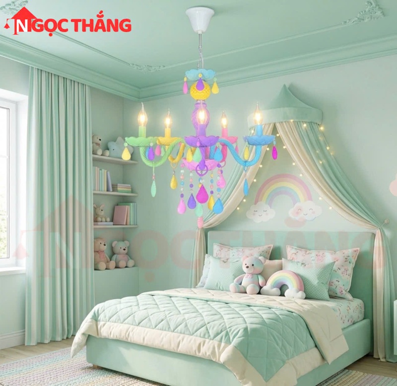 Đèn chùm phòng ngủ công chúa 5 bóng trang trí phòng khách bàn ăn E14 220V DC41T5 Ngọc Thắng