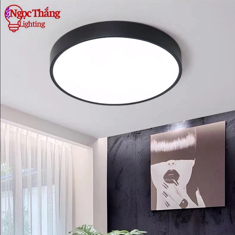 Đèn Mâm Ốp Trần Tròn Hiện Đại Trang Trí Phòng Khách Phòng Ngủ Led 3 Màu OP1247 Ngọc Thắng Kèm remote