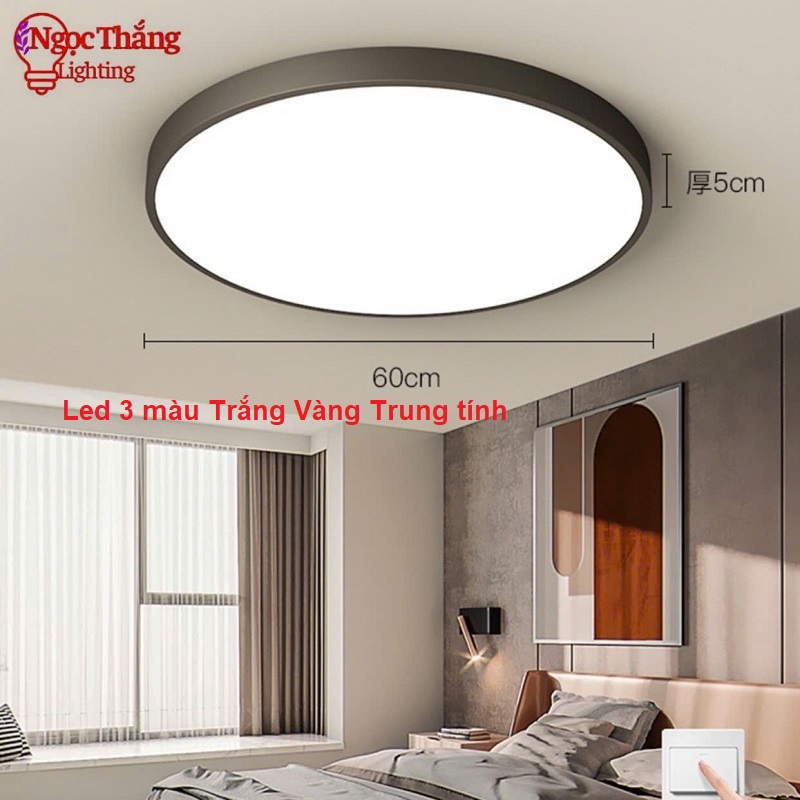 Đèn Mâm Ốp Trần Tròn Hiện Đại Trang Trí Phòng Khách Phòng Ngủ Led 3 Màu OP1247 Ngọc Thắng Kèm remote - Ảnh 4