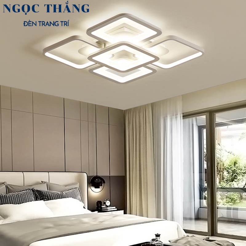 Đèn Mâm 5 Cánh Ốp Trần Hiện Đại Trang Trí Phòng Khách Phòng Ngủ MT7194/4+1 50W Ngọc Thắng Kèm Remote