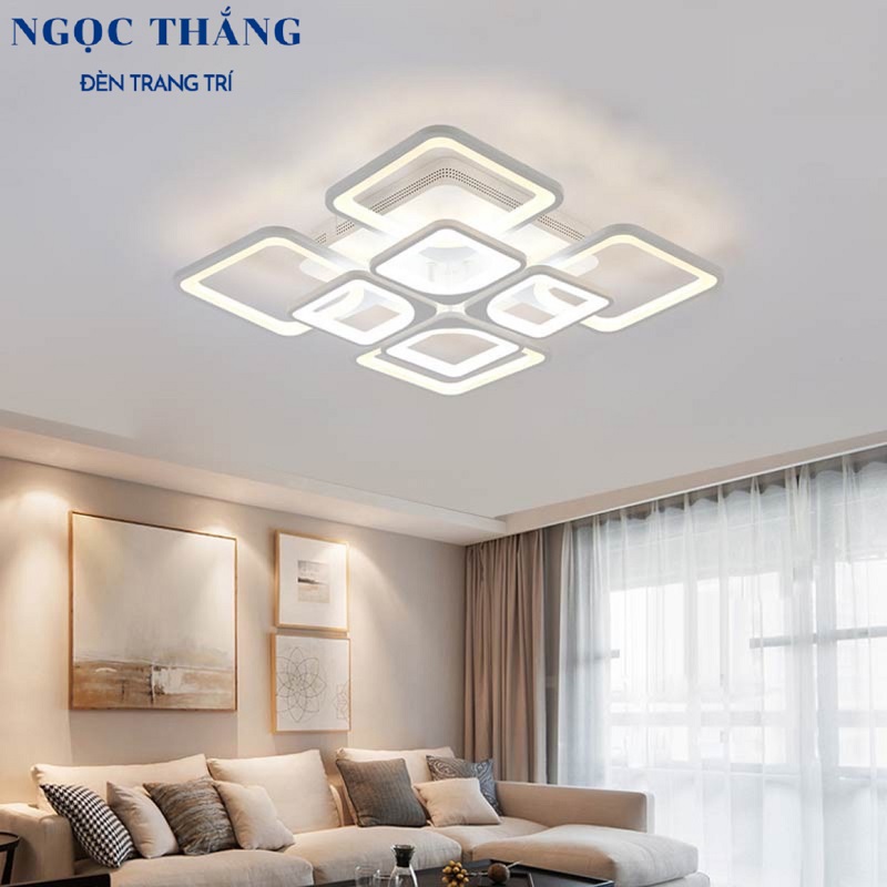 Đèn Mâm LED 8 Cánh Ốp Trần Hiện Đại Trang Trí Phòng Khách MT3613/4+4 Ngọc Thắng Kèm Remote