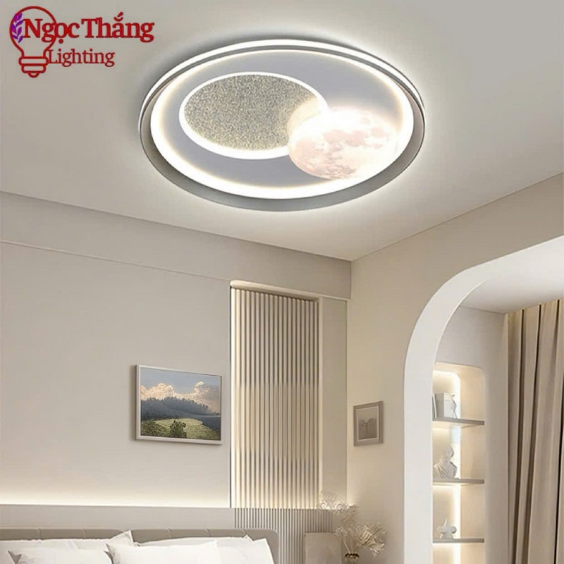 Đèn Mâm Ốp Trần Tròn Mặt Trăng Trang Trí Phòng Ngủ Cho Bé Led 3 Màu 220V MO9100 Ngọc Thắng - Ảnh 7