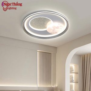 Alternative view of Đèn Mâm Ốp Trần Tròn Mặt Trăng Trang Trí Phòng Ngủ Cho Bé Led 3 Màu 220V MO9100 Ngọc Thắng