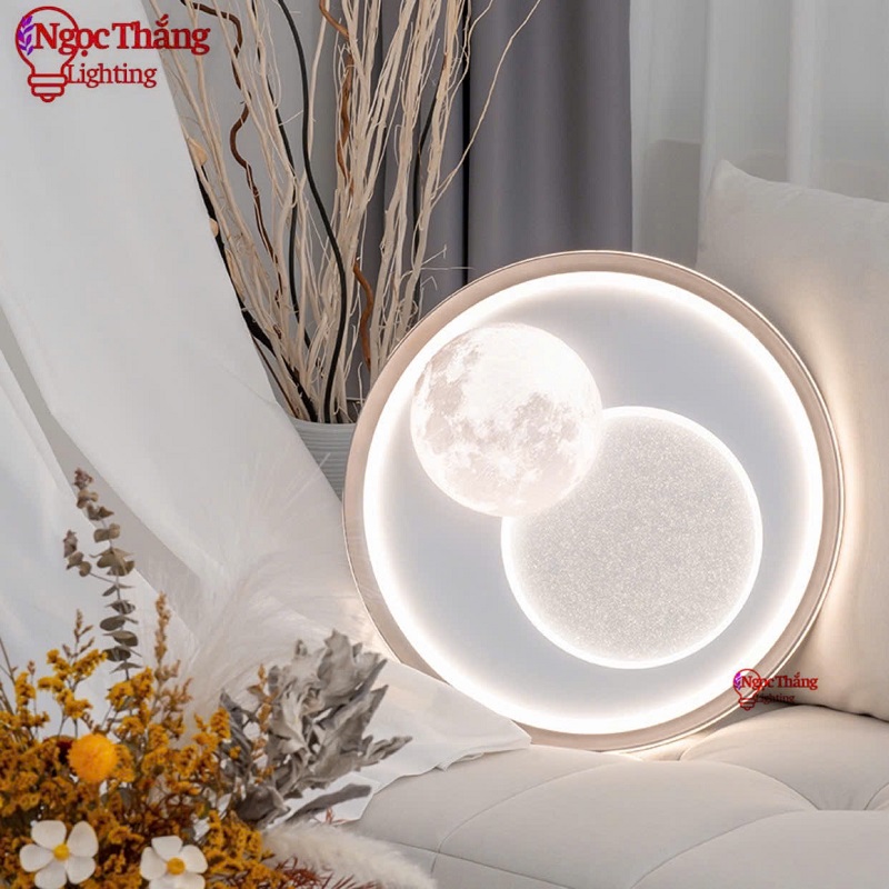 Đèn Mâm Ốp Trần Tròn Mặt Trăng Trang Trí Phòng Ngủ Cho Bé Led 3 Màu 220V MO9100 Ngọc Thắng - Ảnh 6
