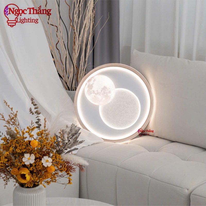 Đèn Mâm Ốp Trần Tròn Mặt Trăng Trang Trí Phòng Ngủ Cho Bé Led 3 Màu 220V MO9100 Ngọc Thắng - Ảnh 5