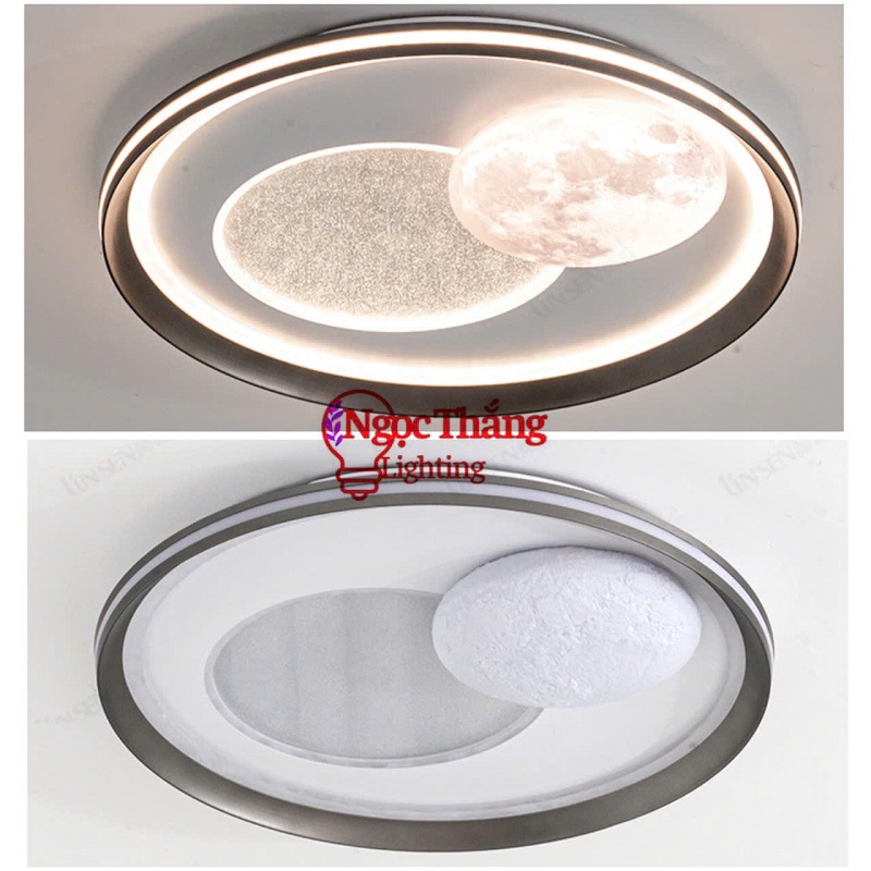 Đèn Mâm Ốp Trần Tròn Mặt Trăng Trang Trí Phòng Ngủ Cho Bé Led 3 Màu 220V MO9100 Ngọc Thắng - Ảnh 4
