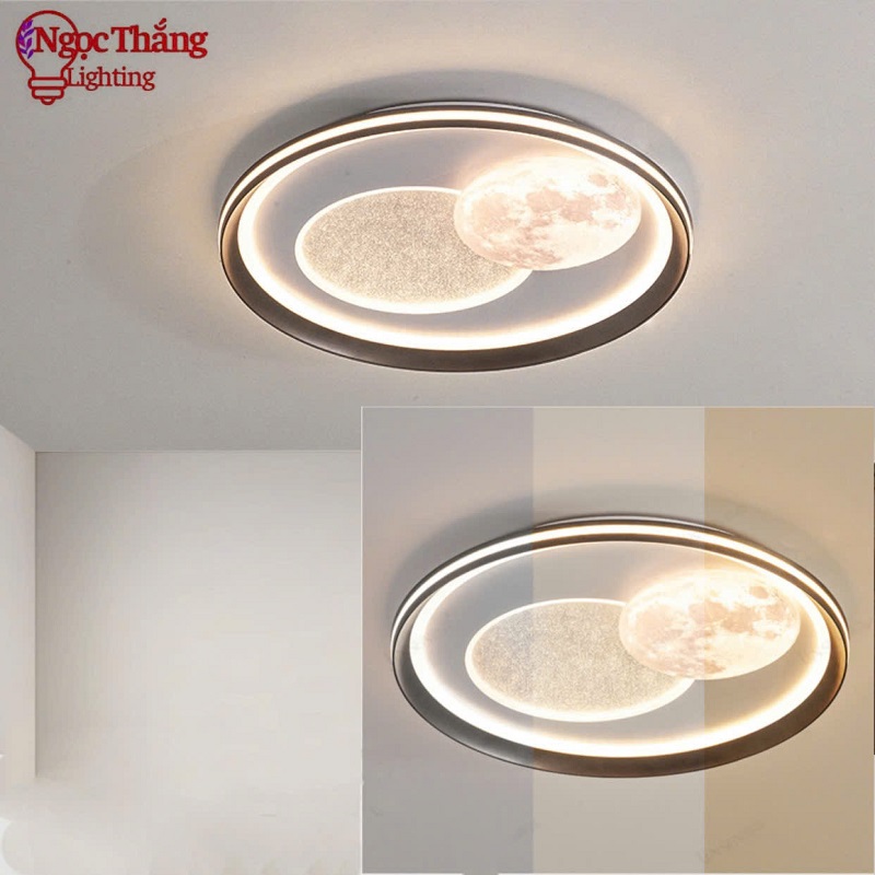 Đèn Mâm Ốp Trần Tròn Mặt Trăng Trang Trí Phòng Ngủ Cho Bé Led 3 Màu 220V MO9100 Ngọc Thắng - Ảnh 3